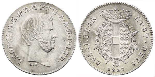 FIRENZE. Granducato di Toscana. Leopoldo II di Lorena (1824-1859), Mezzo Paolo 1857; Ag (1,35 g; 17,5 mm)