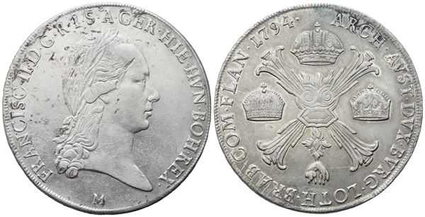 MILANO. Francesco II d'Asburgo Lorena (1792-1800), Crocione 1794; Ag (29,45 g; 40 mm). BB+