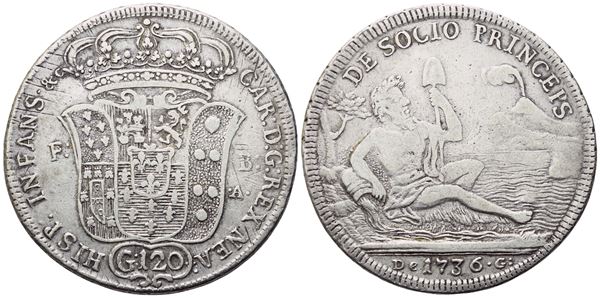NAPOLI. Regno di Napoli. Carlo di Borbone (1734-1759). Piastra 1736; Ag (25,16 g; 39,5 mm)