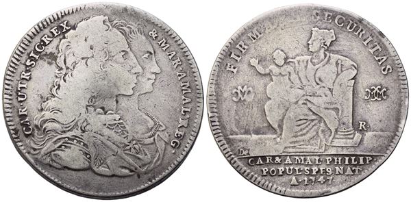 NAPOLI. Regno di Napoli. Carlo di Borbone (1734-1759). Piastra 1747; Ag (23,93 g; 40,5 mm)