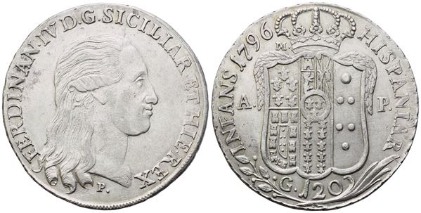 NAPOLI. Regno di Napoli. Ferdinando IV di Borbone (1759-1816). Piastra 1796; Ag (27,60 g; 39,6 mm)