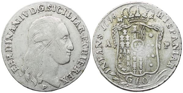 NAPOLI. REGNO DI NAPOLI. Ferdinando IV di Borbone (1759-1799). 60 grana 1798. Ag. BB