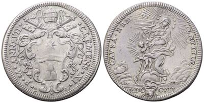 Clemente XI, Testone 1707 – Anno VII (Stato Pontificio), argento