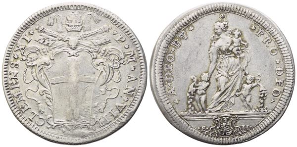 STATO PONTIFICIO. Roma. Clemente XI (1700-1721). Testone 1707/1708 – Anno VIII; Ag (9,10 g; 32 mm)