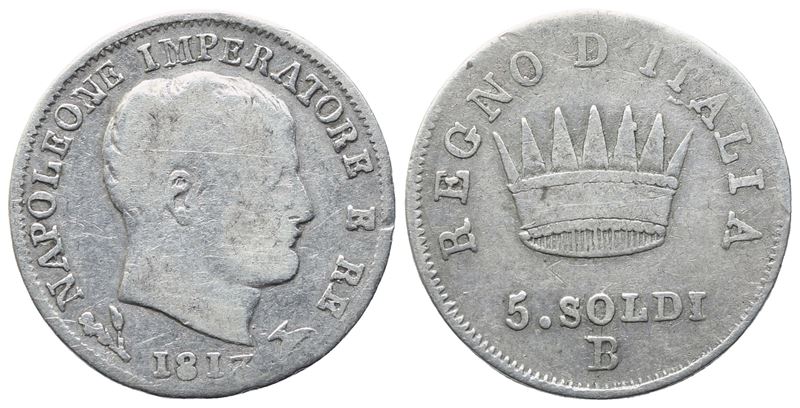 Bologna. Regno D'italia. Napoleone i (1805-1814). 5 Soldi 1813. Ag. 1,25gr. Gig. 194. Raro. Mb/bb