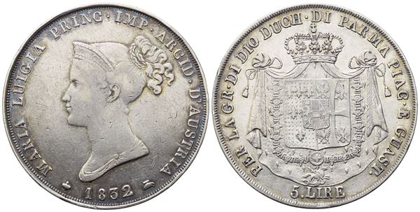 MILANO. Ducato di Parma. Maria Luigia d'Austria (1815-1847). 5 Lire 1832; Ag (24,80 g; 36,7 mm)