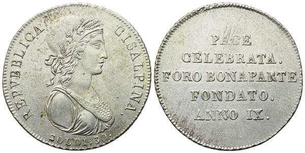 MILANO. Repubblica Cisalpina (1800-1802). 30 Soldi 1800-1801 – Anno IX; Ag (7,32 g; 28 mm)