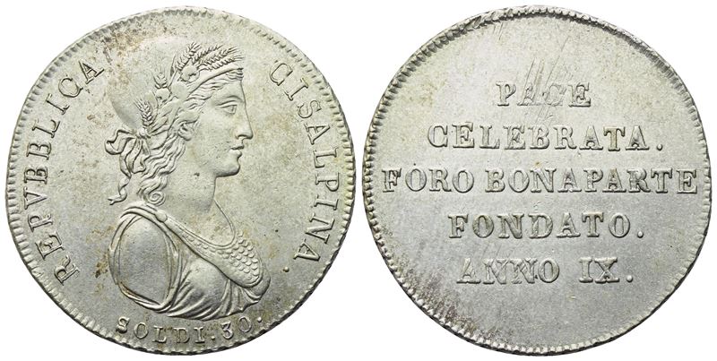 MILANO. Repubblica Cisalpina (1800-1802). 30 Soldi 1800-1801 – Anno IX; Ag (7,32 g; 28 mm)