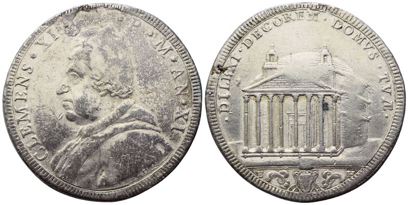 Stato Pontificio. Roma. Clemente XI (1700-1721). Mezza Piastra Anno XI; Ag (15,72 G; 35,6 MM). Ex...