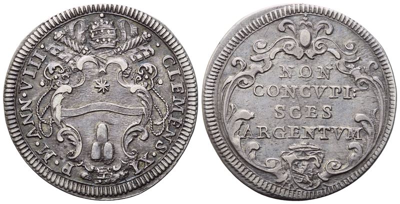 Clemente XI, Stato Pontificio. Giulio 1708 (Anno VIII), argento