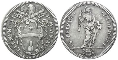 STATO PONTIFICIO, Giulio – Anno XVII (Clemente XI, 1700–1721), Giulio con stemma e San Pietro