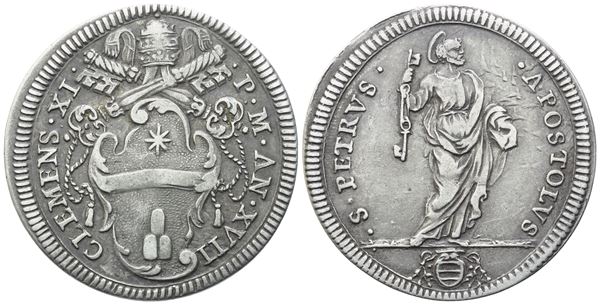 STATO PONTIFICIO. Roma. Clemente XI (1700-1721). Giulio – Anno XVII; Ag (2,93 g; 25,3 mm)