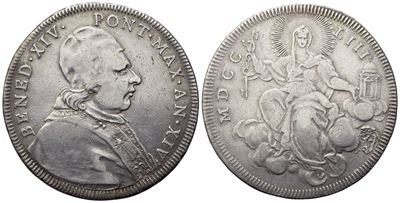 Stato Pontificio. Roma. Benedetto XIV (1740-1758). Mezzo Scudo 1753 – Anno XIV; Ag (13,05 G; 35 M...