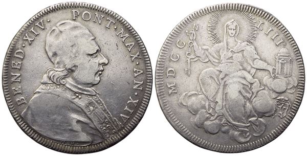 STATO PONTIFICIO. ROMA. Benedetto XIV (1740-1758). Mezzo Scudo 1753 – Anno XIV; Ag (13,05 g; 35 mm). BB