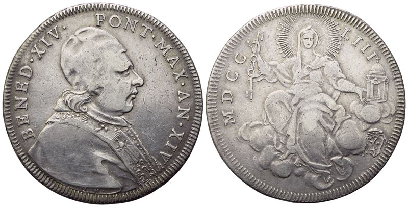 Stato Pontificio. Roma. Benedetto XIV (1740-1758). Mezzo Scudo 1753 – Anno XIV; Ag (13,05 G; 35 M...
