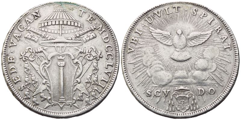 Girolamo Colonna, Scudo dello Stato Pontificio, Sede Vacante 1758 (Ag, 26,15 g; 40 mm)