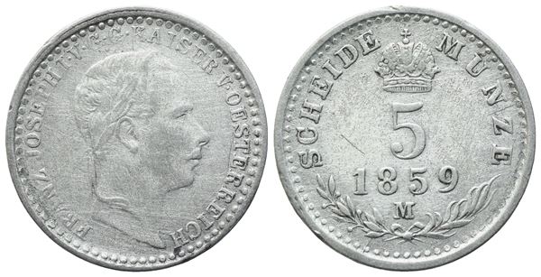 MILANO. REGNO LOMBARDO VENETO. Francesco Giuseppe. 5 Kreuzer 1859. Mi. 1,33gr. Gig.114. raro. BB