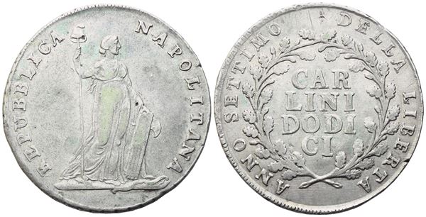 NAPOLI. Repubblica Napoletana (1799). Piastra da 12 Carlini 1799; Ag (27,45 g; 38,6 mm)