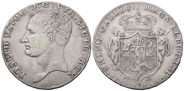 NAPOLI. Regno di Napoli. Giuseppe Napoleone (1806-1808). Piastra 1808; Ag (27,33 g; 37,4 mm)