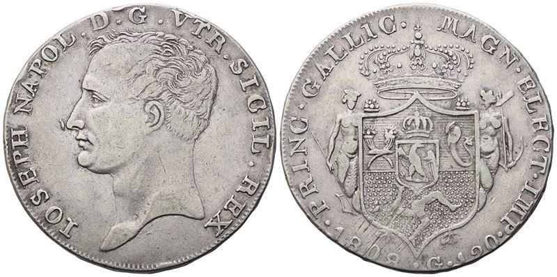 NAPOLI. Regno di Napoli. Giuseppe Napoleone (1806-1808). Piastra 1808; Ag (27,33 g; 37,4 mm)
