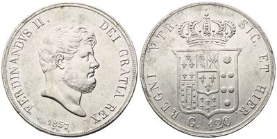 Ferdinando II di Borbone, Piastra 1857 del Regno delle Due Sicilie (argento)