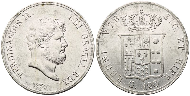 Ferdinando II di Borbone, Piastra 1857 del Regno delle Due Sicilie (argento)