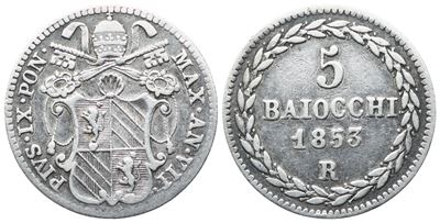 Pio IX, 5 Baiocchi, 1853 (Anno VII) – Stato Pontificio, argento