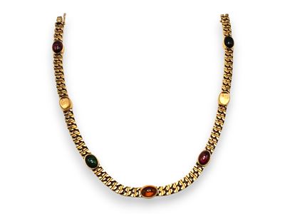Collana in oro giallo 18k a maglia groumette con granato, tormaline e quarzi citrini