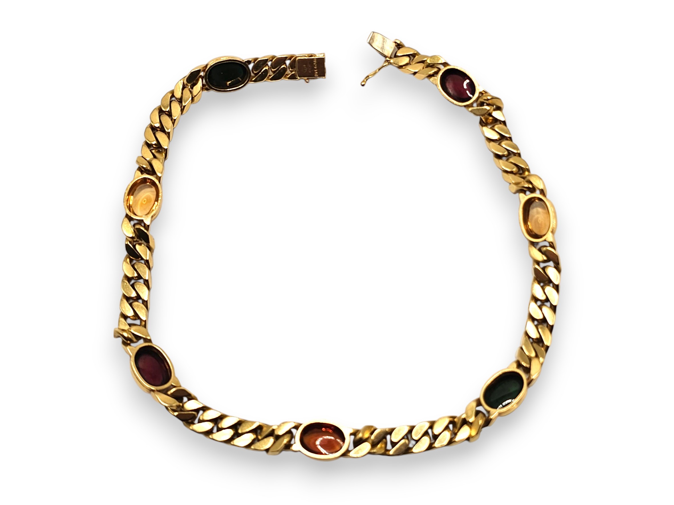 Bulgari - Collana in oro giallo 18k a maglia groumette con granato, tormaline e quarzi citrini