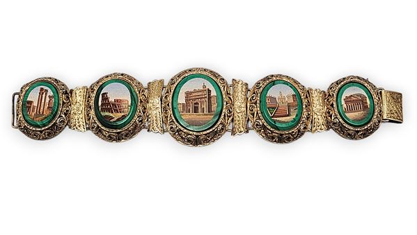 Bracciale con micromosaici in paste vitree ed argento dorato