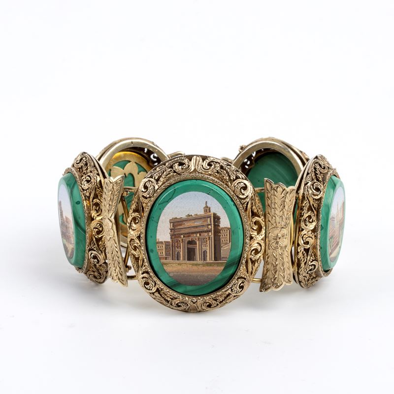 Bracciale, micromosaici in paste vitree e argento dorato (fine XIX secolo)