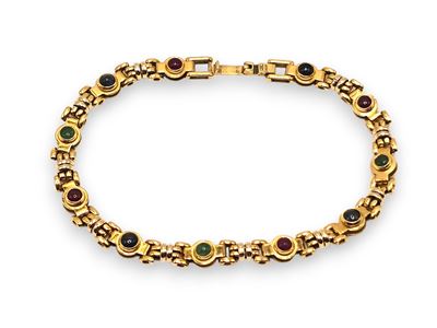 Bracciale in oro giallo 18k con zaffiri, rubini e smeraldi