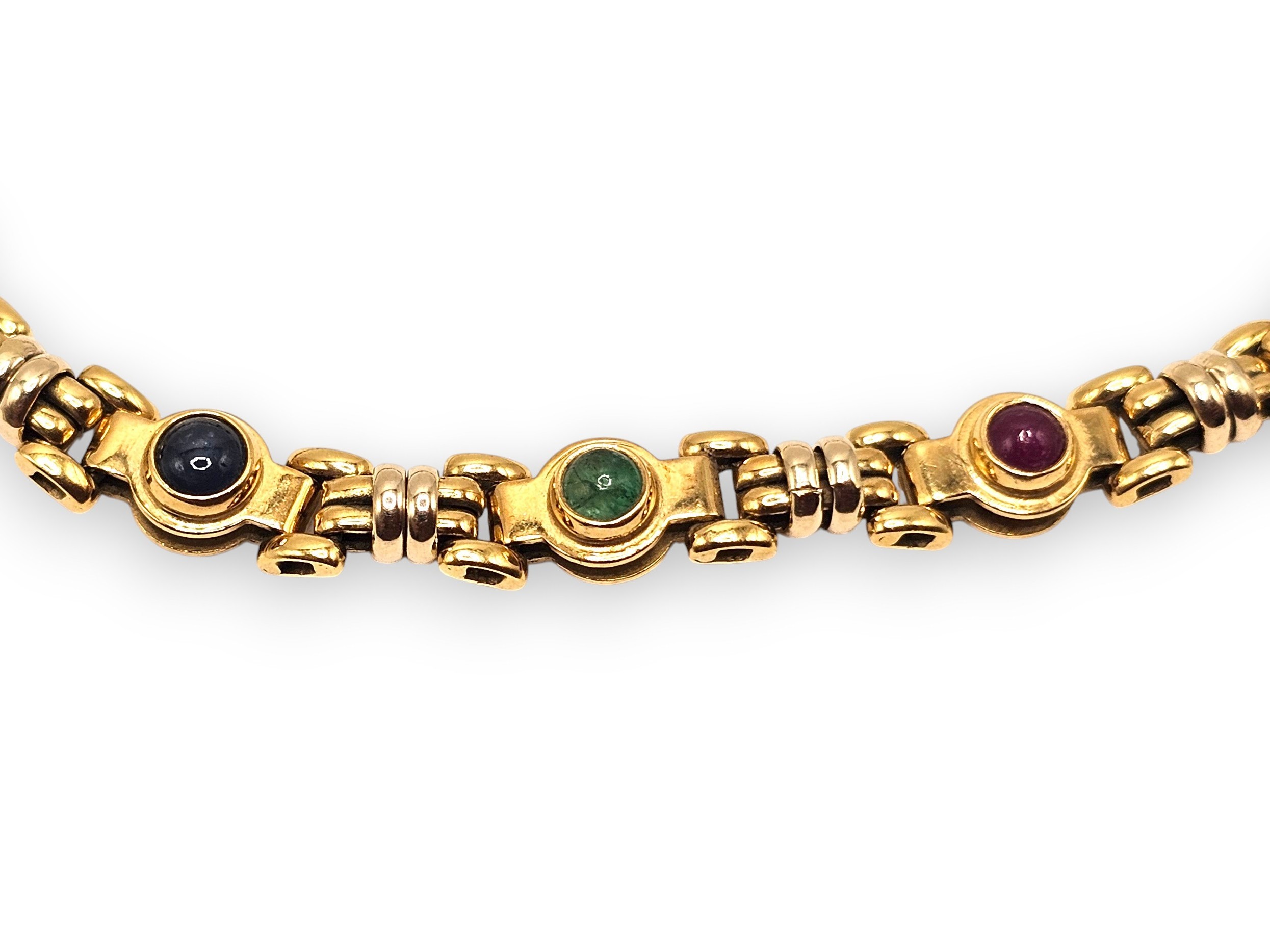 Bracciale in oro giallo 18k con zaffiri, rubini e smeraldi