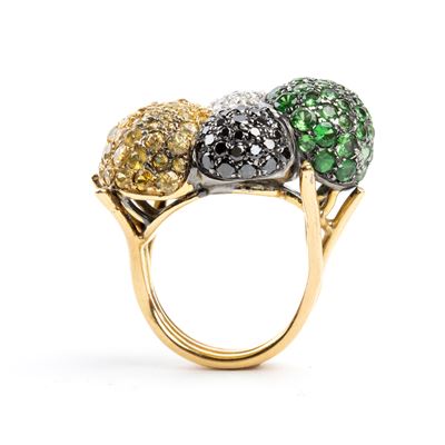 Anni '60, anello in oro giallo con diamanti, peridoti e quarzi citrini