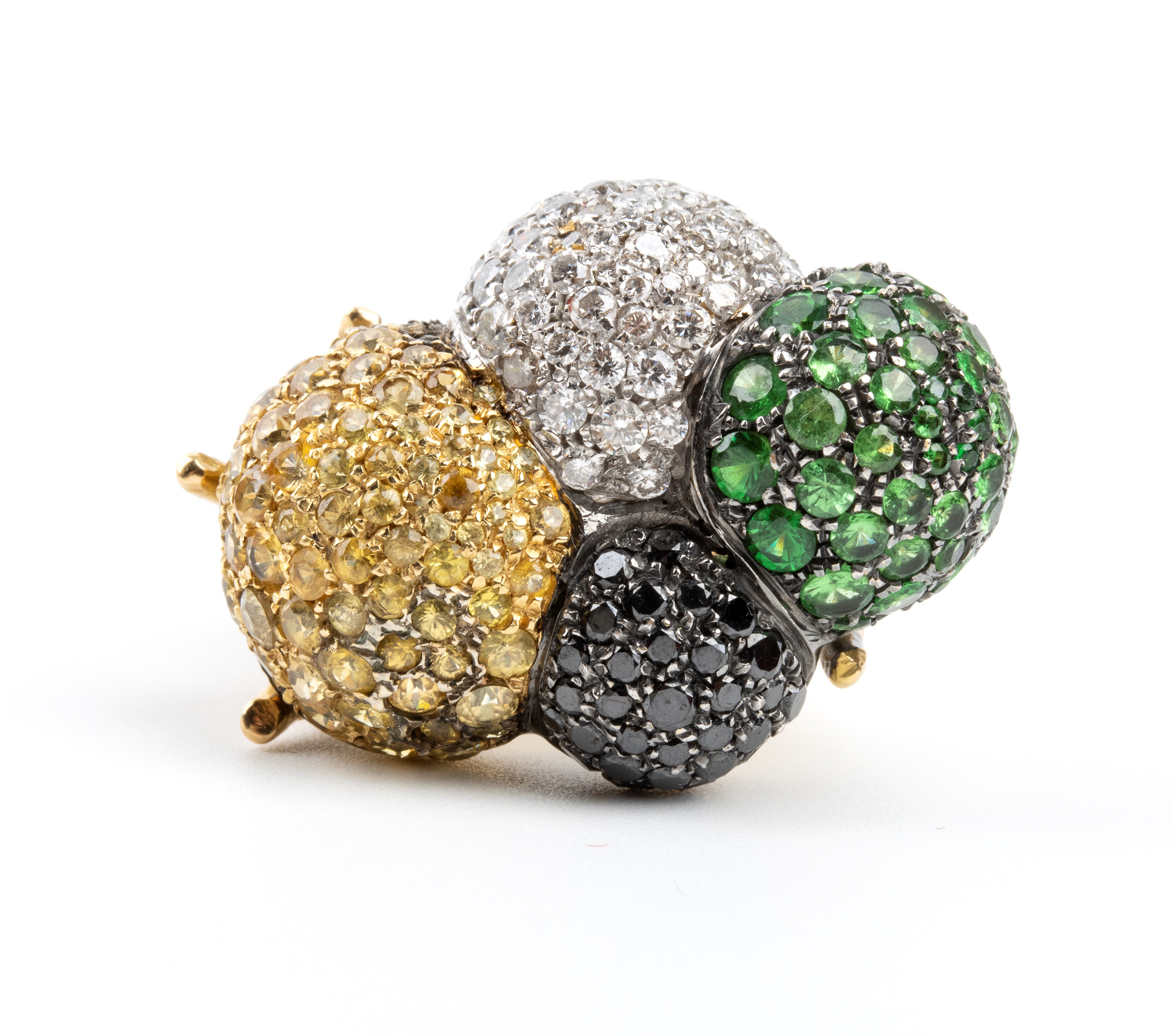 Anni '60, anello in oro giallo con diamanti, peridoti e quarzi citrini