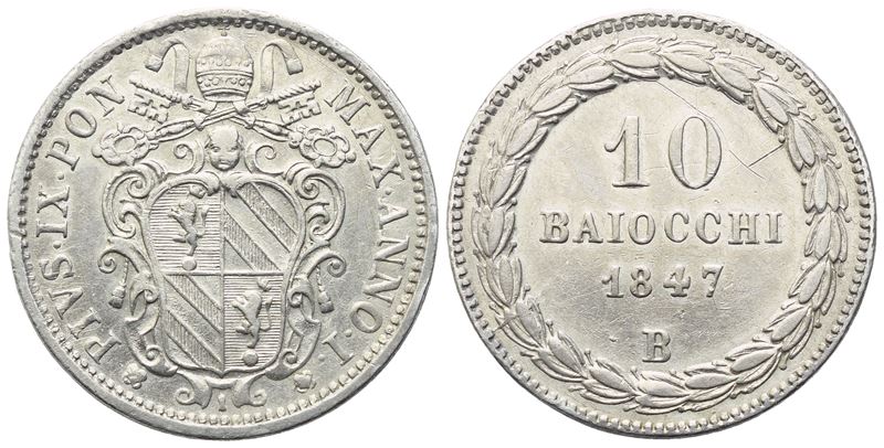 Pio IX, Stato Pontificio. Bologna, 10 Baiocchi 1847 (Anno I), argento