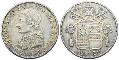 Gregorio XVI, 20 Baiocchi, 1834 (Anno IV), Stato Pontificio, Roma