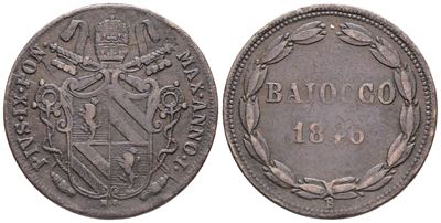 Stato Pontificio. Bologna. Pio IX (1846-1870). Baiocco 1846; Cu. Gig.214. Raro. Qbb