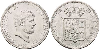 Ferdinando II di Borbone (Napoli), Piastra 1853, argento