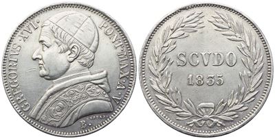 Gregorio XVI (1831-1846), Scudo pontificio 1835 (Anno V), argento