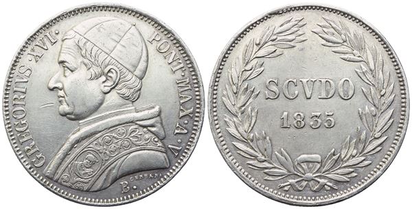 STATO PONTIFICIO. Bologna. Gregorio XVI (1831-1846). Scudo 1835 – Anno V; Ag (26,85 g; 