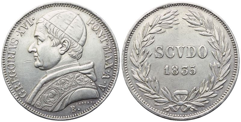 Gregorio XVI (1831-1846), Scudo pontificio 1835 (Anno V), argento