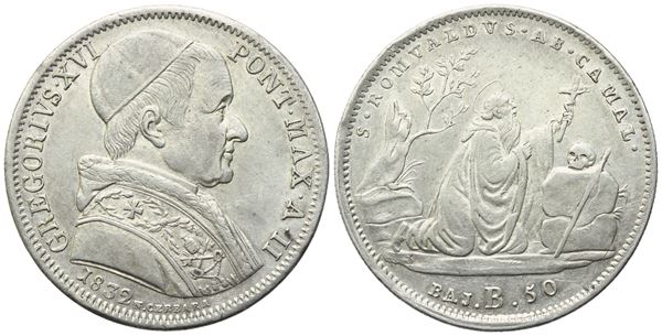 STATO PONTIFICIO. Bologna. Gregorio XVI (1831-1846). 50 Baiocchi 1832; Ag (13,21 g;