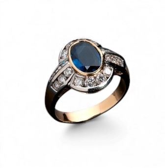 Anni '90, Anello in oro con zaffiro ovale e diamanti