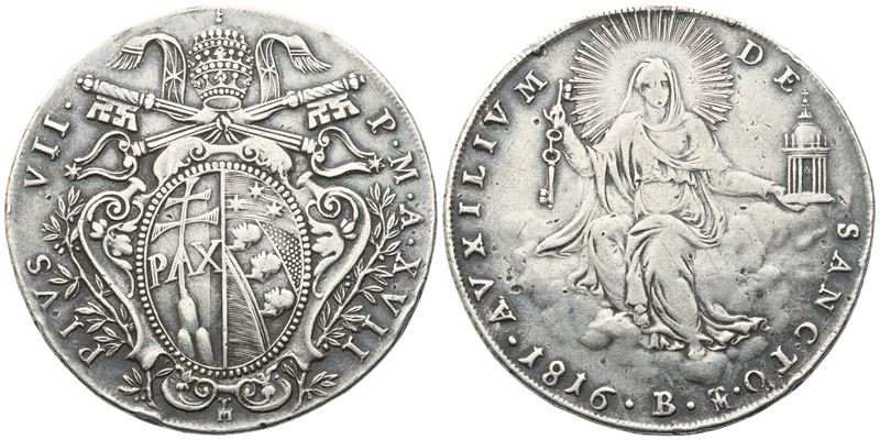 Stato Pontificio. Bologna. Pio VII (1800-1823), Scudo 1816. Ag (26,20 G; 40 MM) Ex Mount. Qbb