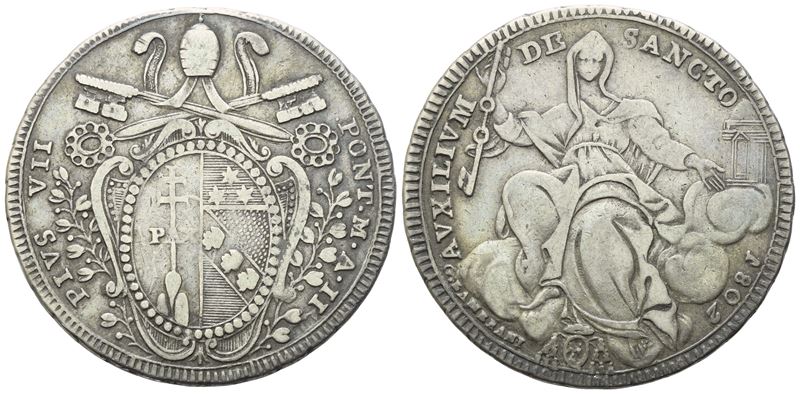 Pio VII (1800-1823), Stato Pontificio. Roma, Mezzo Scudo 1802 (Anno II) in argento
