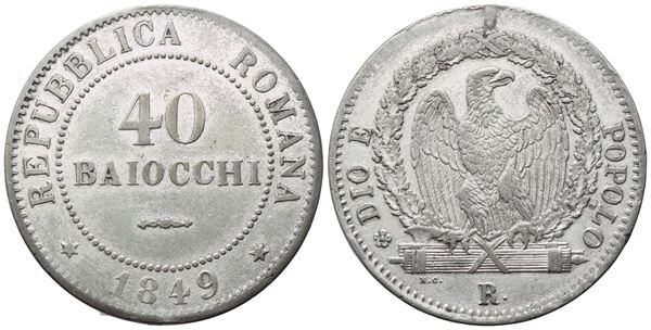 ROMA. Seconda Repubblica Romana (1848-1849). 40 Baiocchi 1849; Mi (19,73 g; 34,5 mm)