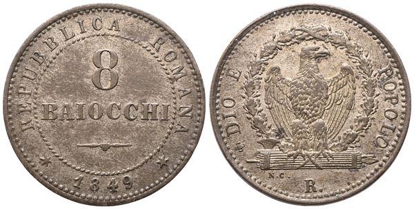 ROMA. Seconda Repubblica Romana (1848-1849). 8 Baiocchi 1849; Mi (3,98 g; 22,8 mm)