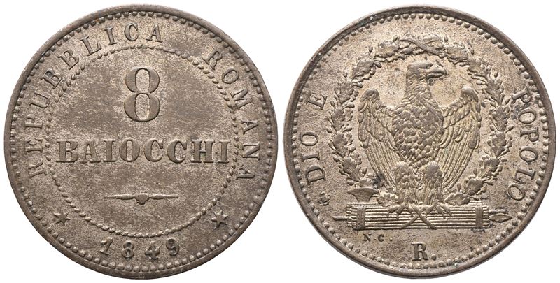 Repubblica Romana, 8 Baiocchi 1849 (Mi; 3,98 g; 22,8 mm)