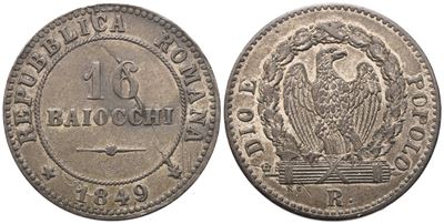 Repubblica Romana, 16 Baiocchi (1849), Mi